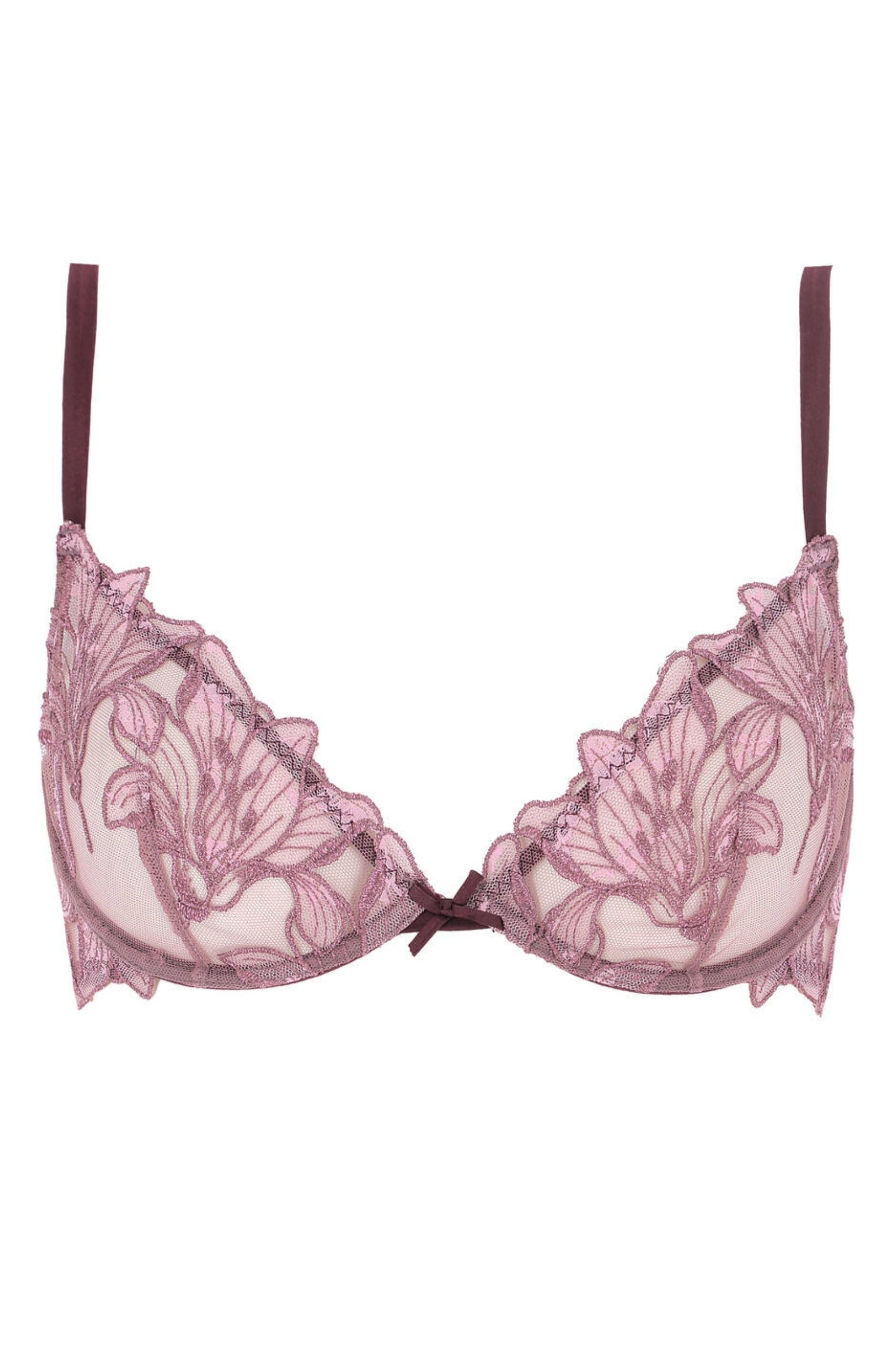 Lurex and Lace Lily Embroidery Demi Bra in Amarena