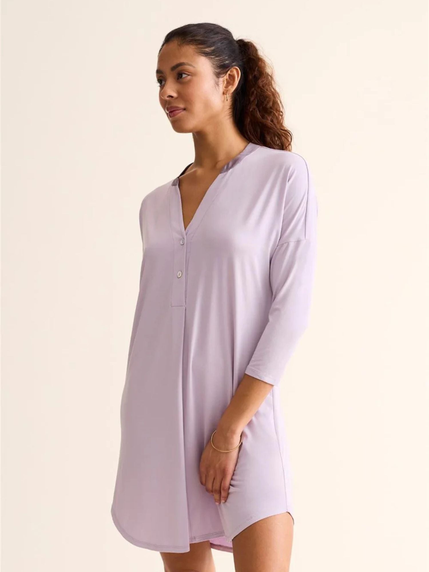 Dolman 3/4 Sleeve Nightshirt in Lavender Cream