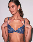 Lily Embroidery Demi Bra in Denim