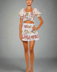 Greta Short Skirt in White Botanic