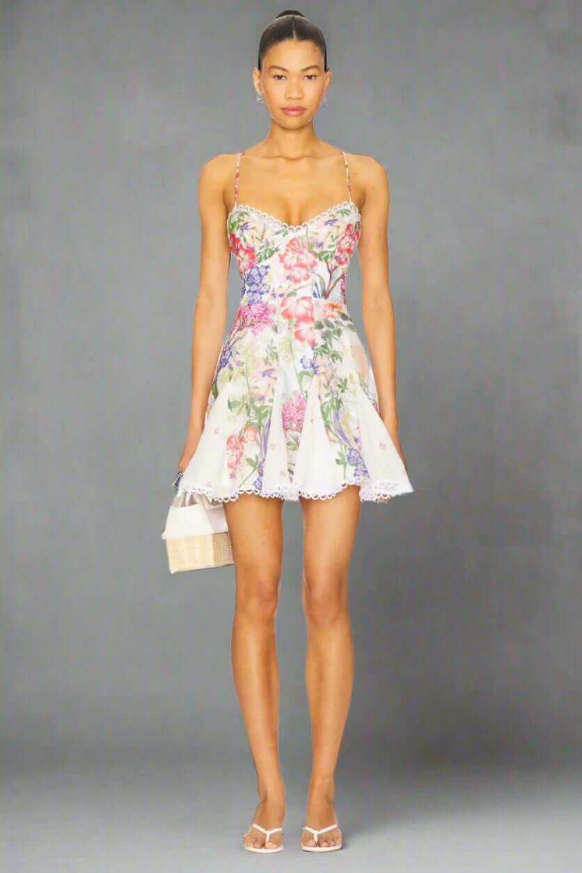 Marlene Short Dress in White Botanic