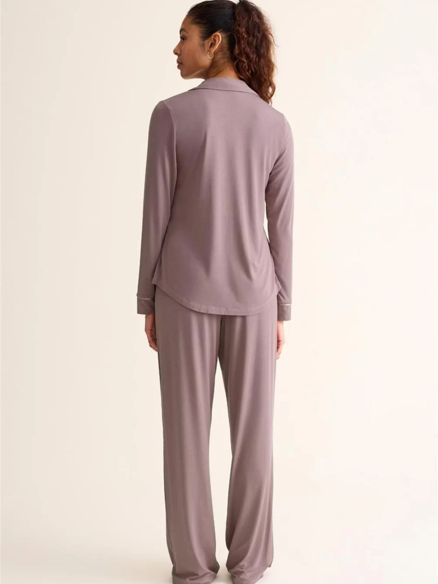 Button Down Long Sleeve Pajama Set in Cappuccino