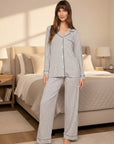 Gisele Printed Long PJ Set in Geosphere Gray Dawn/Navy