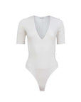Organic Cotton Deep Plunge Bodysuit in Ivory