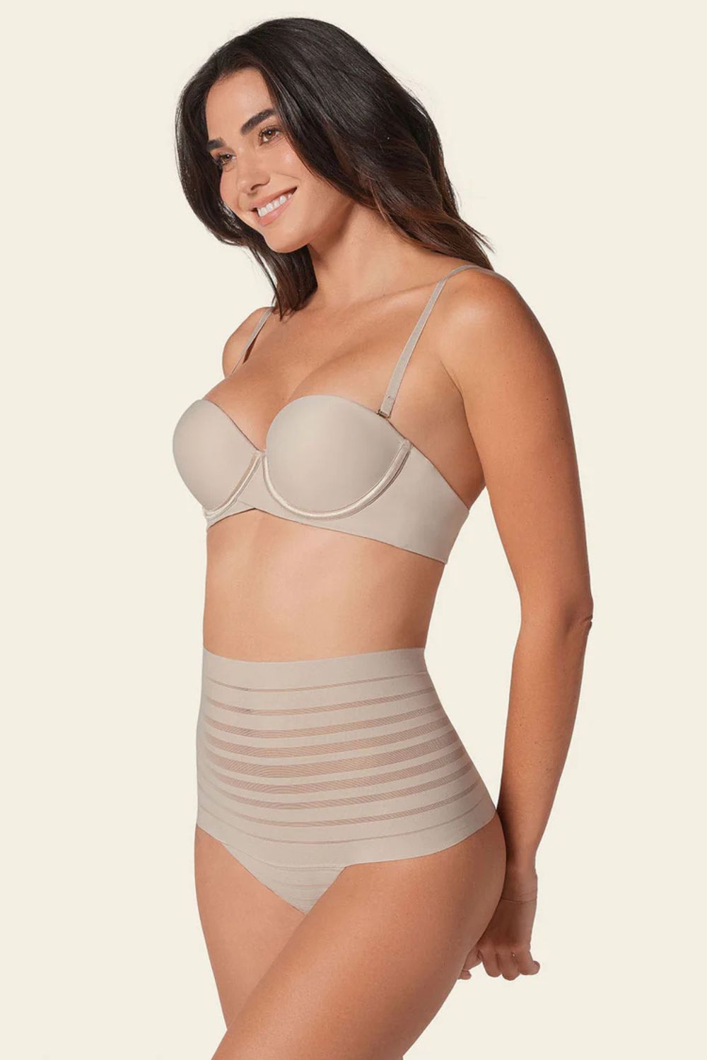 Slimming Lace Stripe High-Waisted Thong Panty
