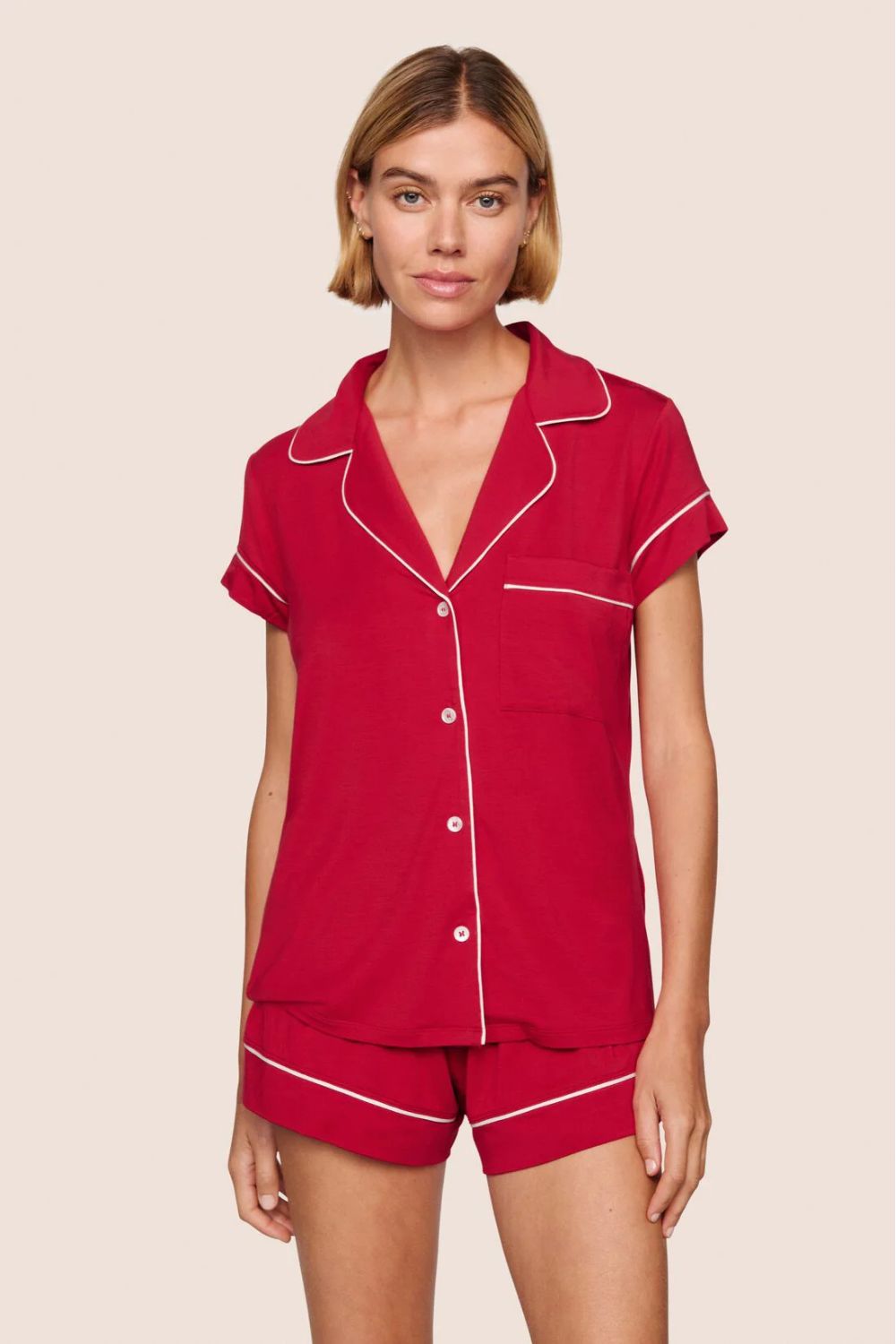 Gisele Shortie PJ Set in Holly Red/Ivory