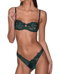 Rose Logo Embroidery Balconette Bra in Evergreen