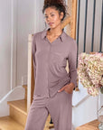 Button Down Long Sleeve Pajama Set in Cappuccino