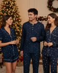 Gisele Printed Long PJ Set in Forest Pine Navy/Ivory