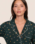 Gisele Printed Long PJ Set in Holiday Dogs Pine/Ivory