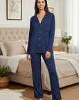 Gisele Ribbed Long PJ Set in Navy