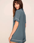 Gisele Relaxed Short PJ Set in Stone Blue/Ivory