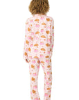Crossant Print Long Flannel PJ Set in Pink
