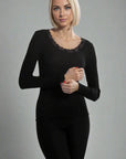 Long Sleeve Shirt with Lace Round Neck