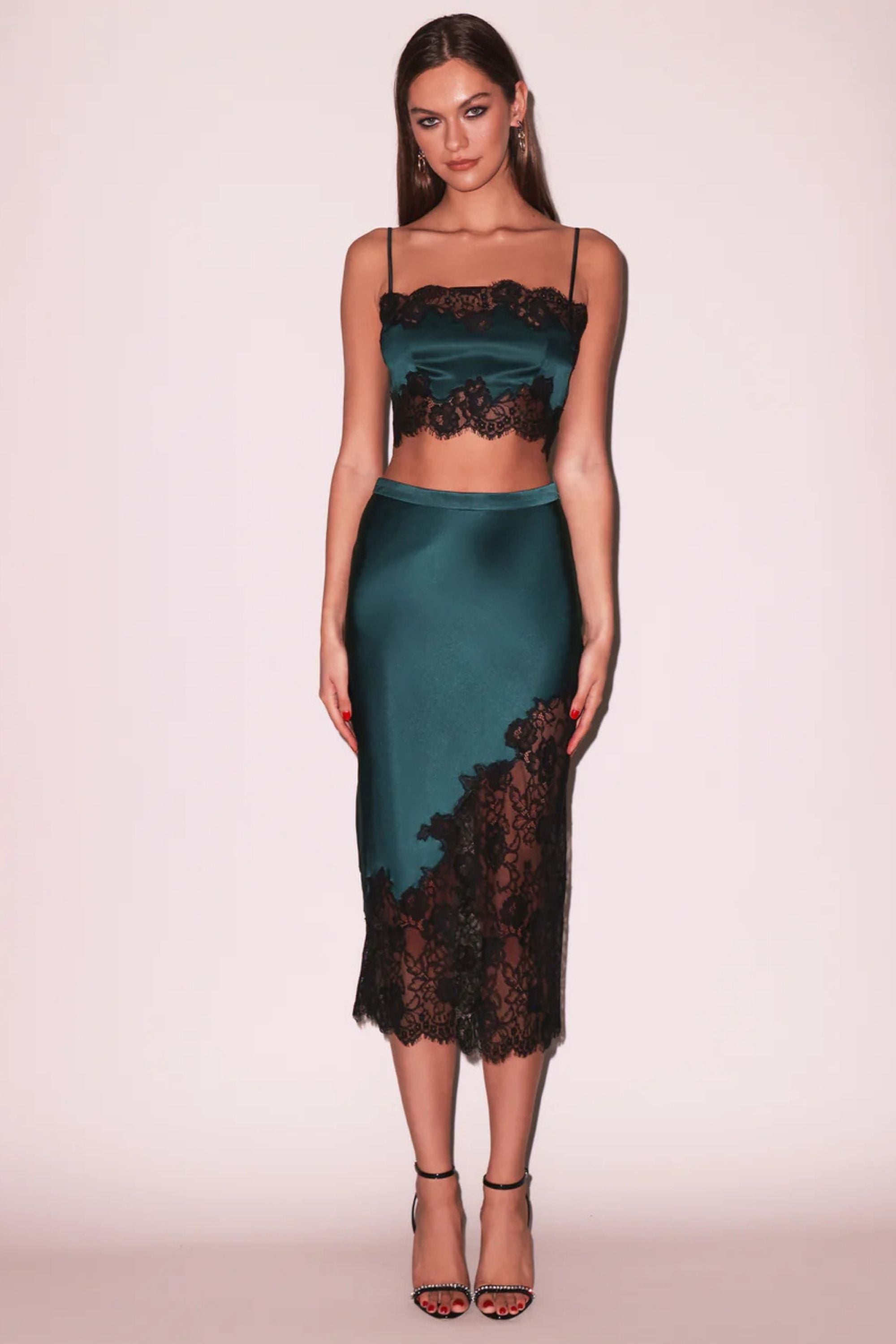 Silk and Lace Bandeau Top in Evergreen