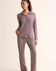 Button Down Long Sleeve Pajama Set in Cappuccino