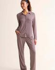 Button Down Long Sleeve Pajama Set in Cappuccino