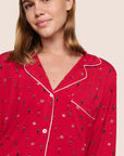 Gisele Printed Long PJ Set in Nutcracker Holly Red/Ivory