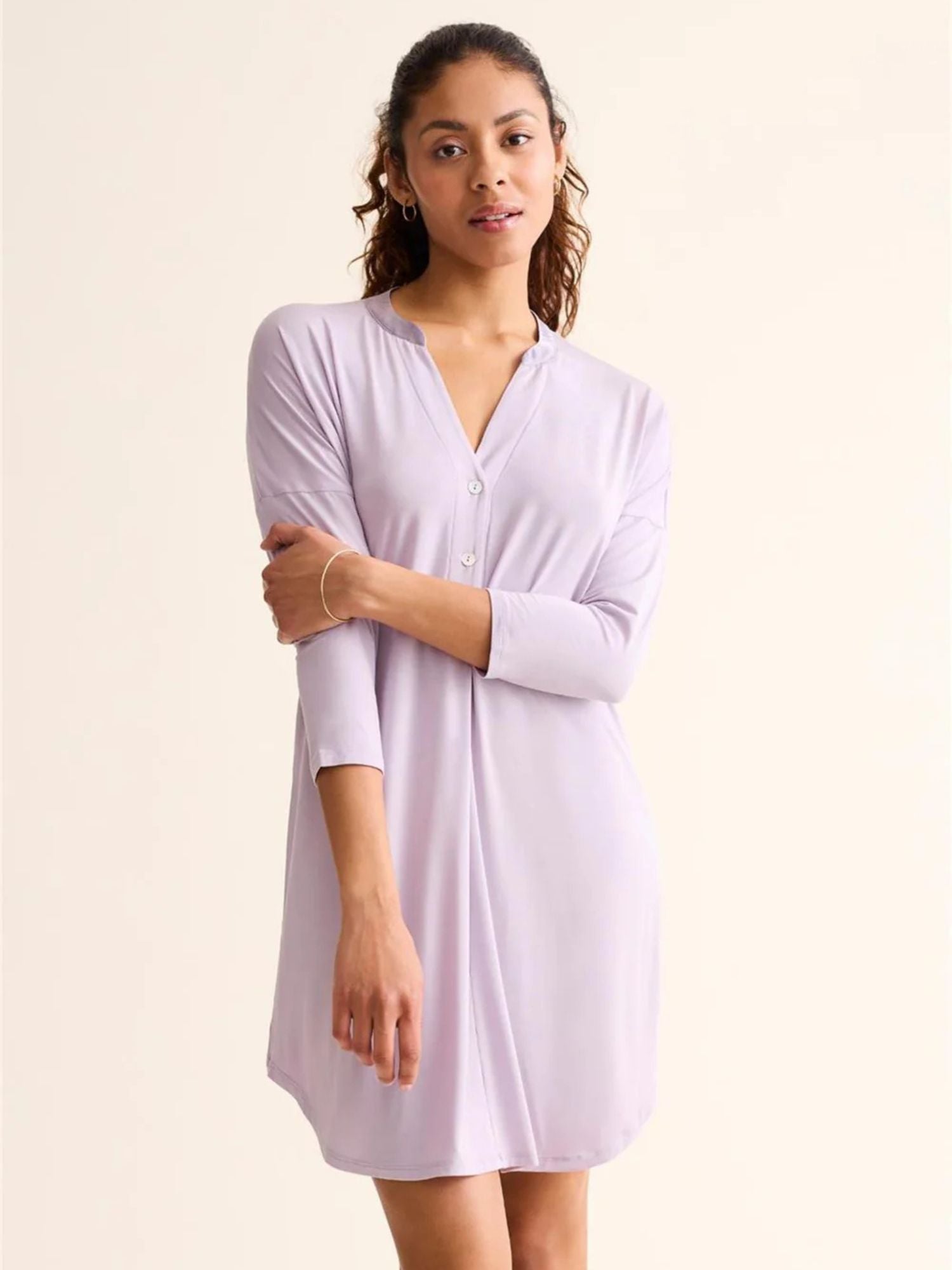 Dolman 3/4 Sleeve Nightshirt in Lavender Cream