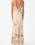 V-Neck Full Length Bias Slip Dress in Adorned Aranjuez