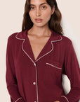 Gisele Long PJ Set in Bordeaux/Ivory
