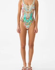 Wide Strap Round Neck One Piece Swimsuit in Meet Me in Mallorca