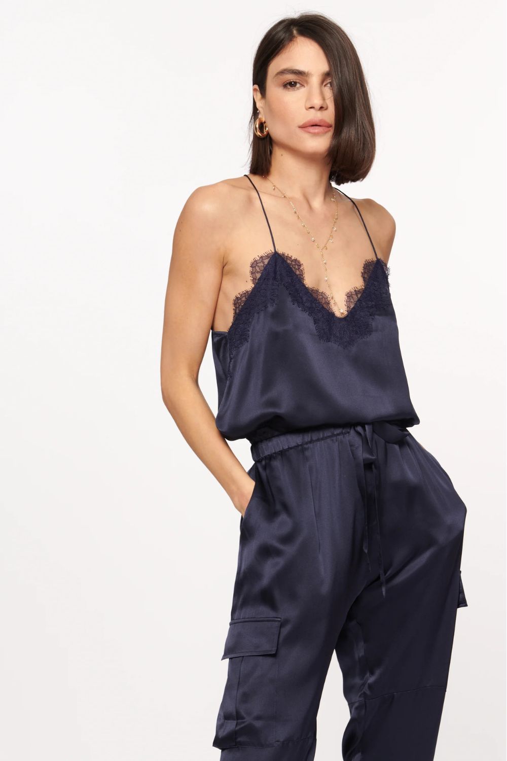 Racer Charmeuse Cami in Navy