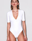 Organic Cotton Deep Plunge Bodysuit in Ivory