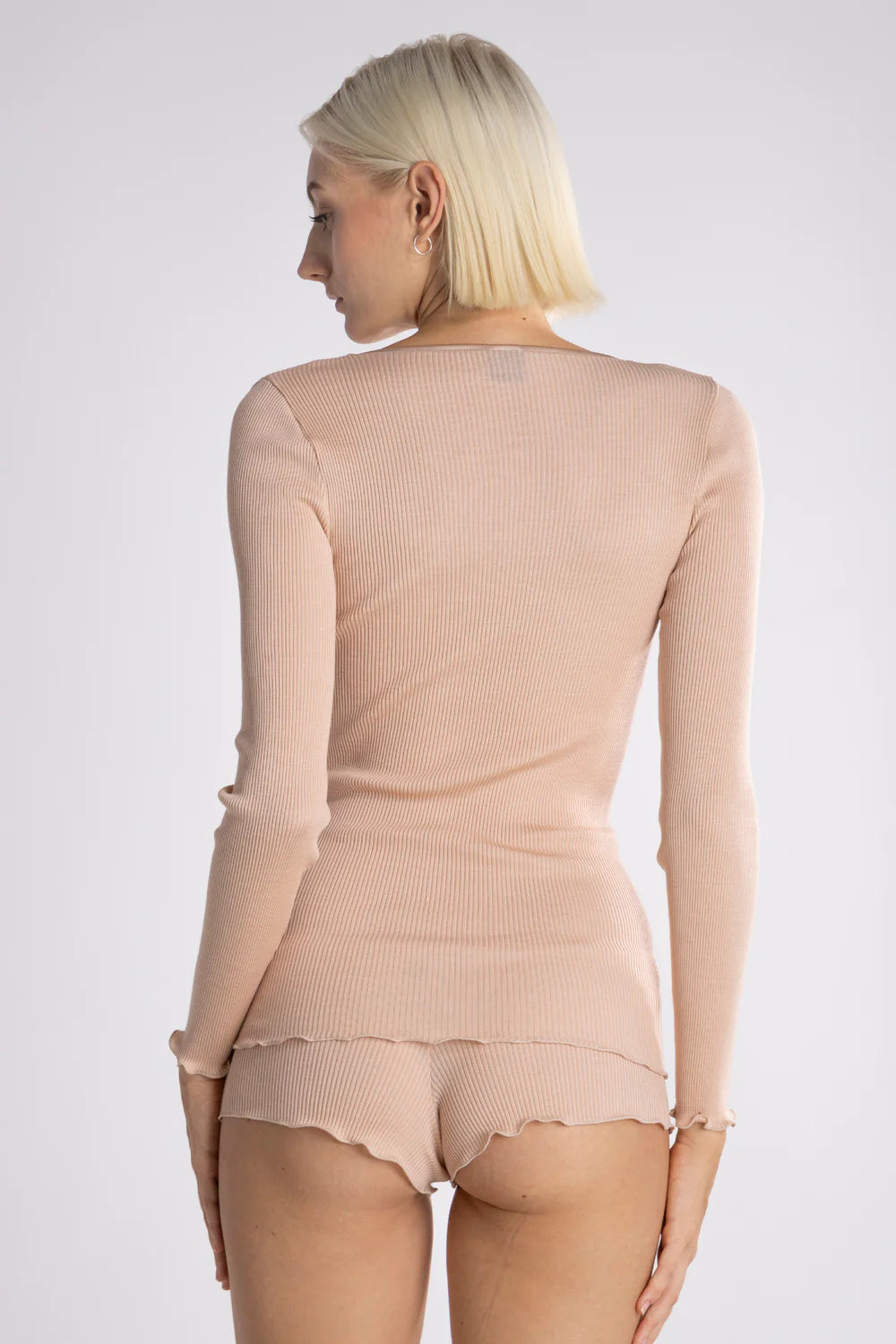 Oscalito Satin Wool and Silk V-Neck Long Sleeve Top 4248
