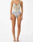 V-Neck One Piece with Lace up Tie Back in The Pottery Parlour