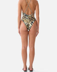 Padded V-Neck One Piece with Cross Back in Leotigra