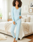 Textured Long Pajama Set in Light Sky