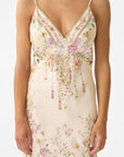 V-Neck Full Length Bias Slip Dress in Adorned Aranjuez