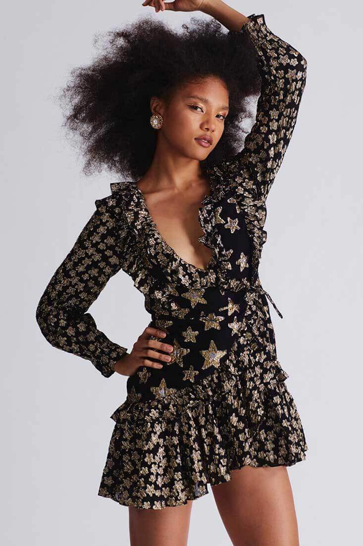 LoveShackFancy Findlay Wrap Dress Color: Black Size: 0, 2, 4 at Petticoat Lane Greenwich, CT