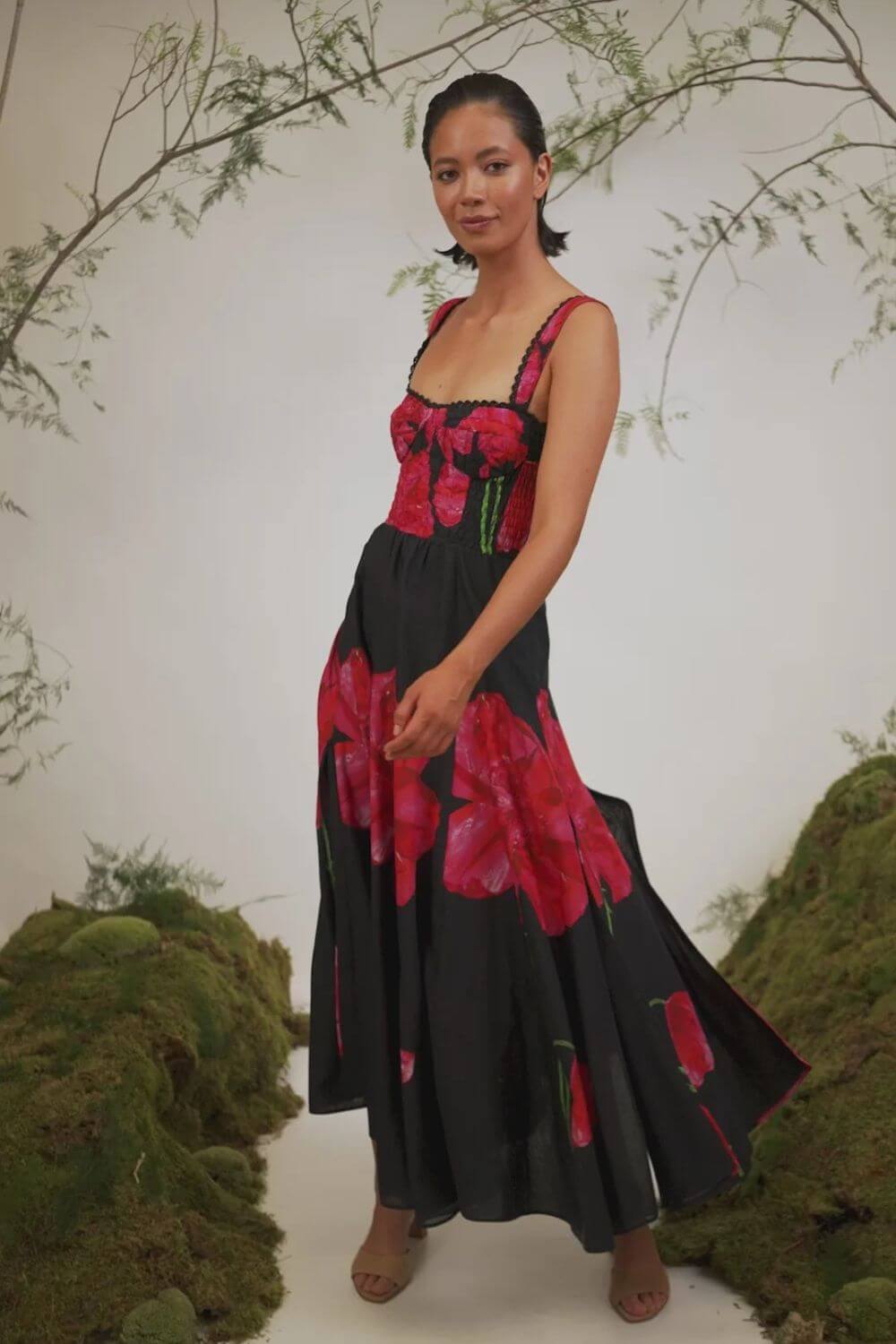 Crissy Long Dress in Black Blossom