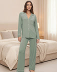 Gisele Long PJ Set in Smokey Olive/Ivory