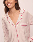 Gisele Long PJ Set in Duo Stripe Holly Red/Ivory