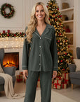 Gisele Long PJ Set in Duo Stripe Pine/Ivory