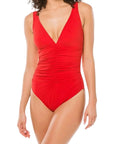 Smart V-Neck One Piece 209-570 in Cherry