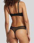 Mesh Plunge Underwire Bra in Black