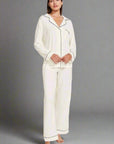 Gisele Long PJ Set in Pure Ivory/Navy