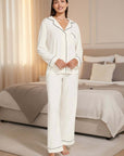 Gisele Long PJ Set in Pure Ivory/Navy