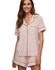 Gisele Printed Relaxed Short PJ Set in Duo Stripe Holly Red/Ivory