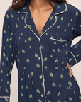 Gisele Printed Long PJ Set in Forest Pine Navy/Ivory