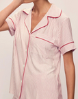 Gisele Printed Relaxed Short PJ Set in Duo Stripe Holly Red/Ivory