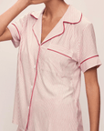 Gisele Printed Relaxed Short PJ Set in Duo Stripe Holly Red/Ivory