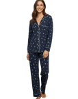 Gisele Printed Long PJ Set in Forest Pine Navy/Ivory