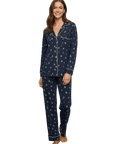 Gisele Printed Long PJ Set in Forest Pine Navy/Ivory