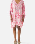 Camilla Tie Sleeve Short V-Neck Kaftan in Livin La Vida Rosa