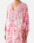 Camilla Tie Sleeve Short V-Neck Kaftan in Livin La Vida Rosa